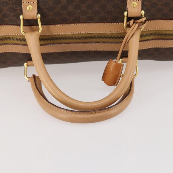 CELINE Macadam Canvas Boston Bag PVC Leather Brown Gold Auth 183303