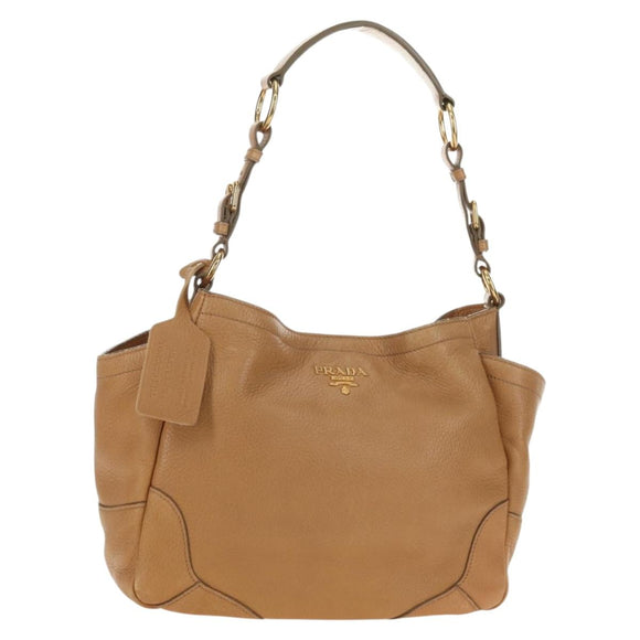 PRADA Shoulder Bag Leather Beige Gold Auth 183307SAV