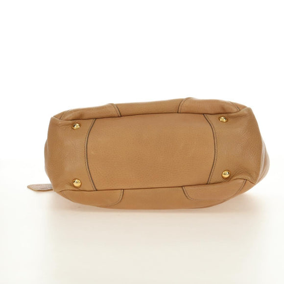 PRADA Shoulder Bag Leather Beige Gold Auth 183307SAV