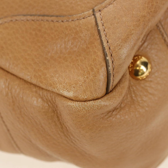 PRADA Shoulder Bag Leather Beige Gold Auth 183307SAV