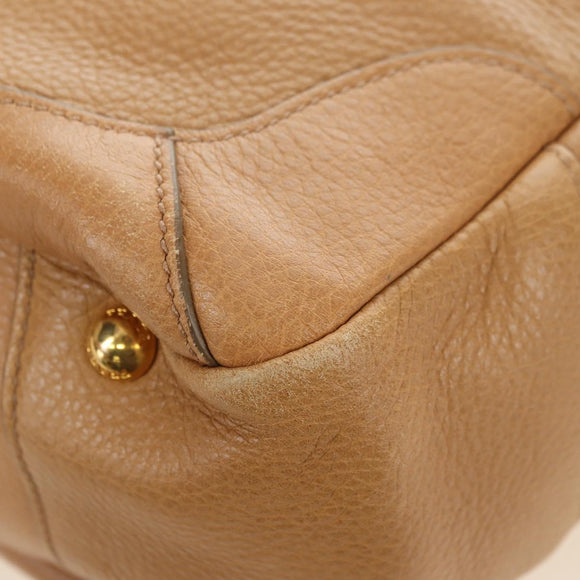 PRADA Shoulder Bag Leather Beige Gold Auth 183307SAV