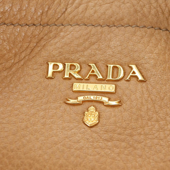 PRADA Shoulder Bag Leather Beige Gold Auth 183307SAV