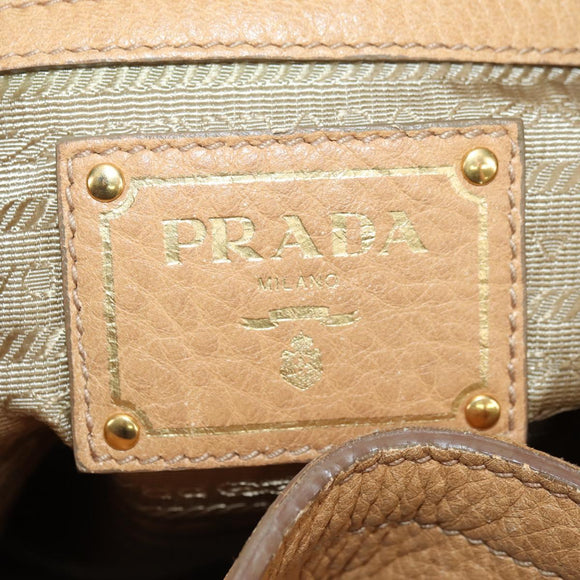 PRADA Shoulder Bag Leather Beige Gold Auth 183307SAV