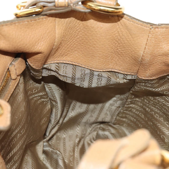 PRADA Shoulder Bag Leather Beige Gold Auth 183307SAV