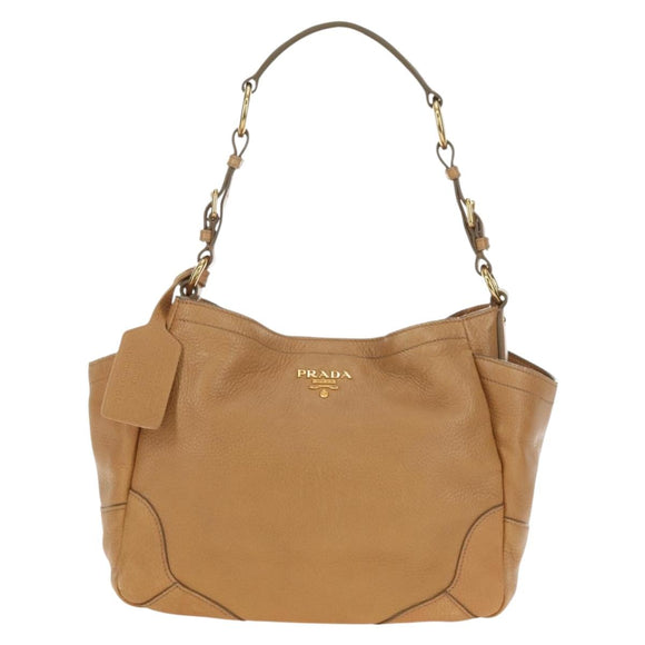 PRADA Shoulder Bag Leather Beige Gold Auth 183307SAV