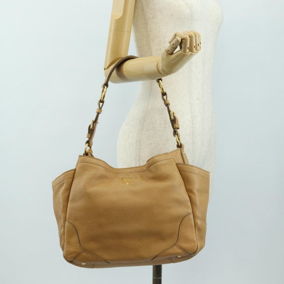 PRADA Shoulder Bag Leather Beige Gold Auth 183307SAV