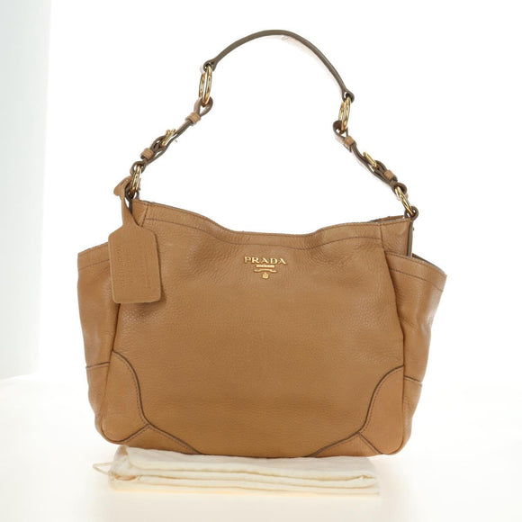 PRADA Shoulder Bag Leather Beige Gold Auth 183307SAV