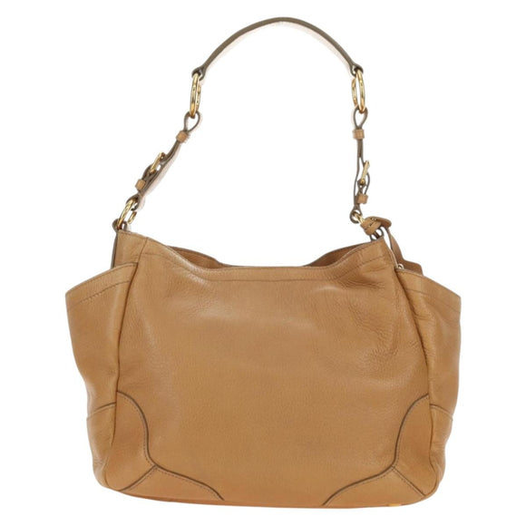 PRADA Shoulder Bag Leather Beige Gold Auth 183307SAV