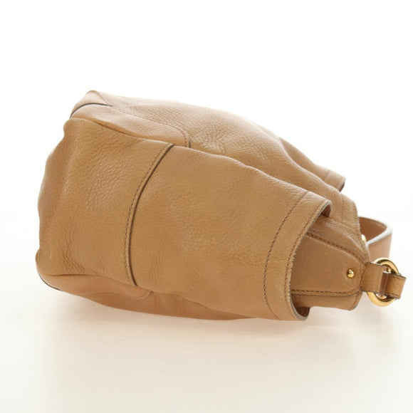 PRADA Shoulder Bag Leather Beige Gold Auth 183307SAV