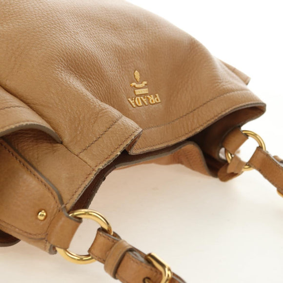 PRADA Shoulder Bag Leather Beige Gold Auth 183307SAV
