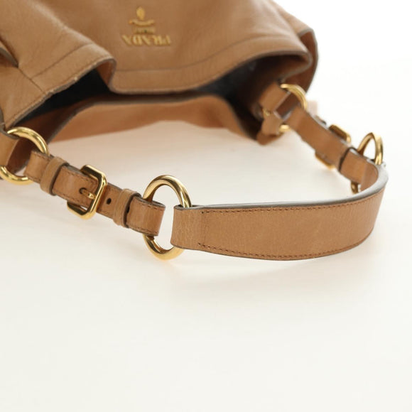 PRADA Shoulder Bag Leather Beige Gold Auth 183307SAV