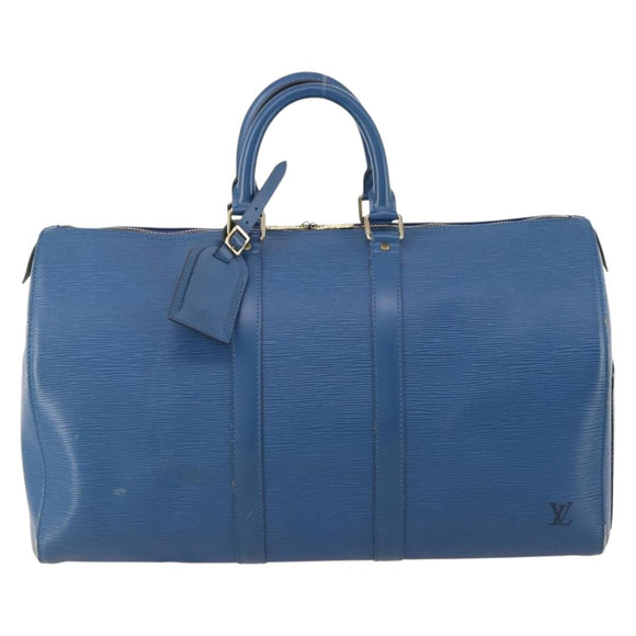 LOUIS VUITTON Epi Keepall 45 Boston Bag Blue M42975 LV Auth 183312