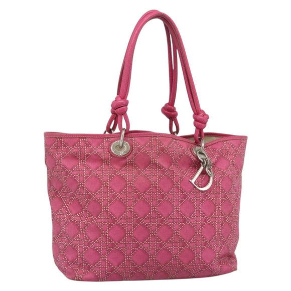 Christian Dior Canage Tote Bag Coated Canvas Pink Silver Auth 183316A