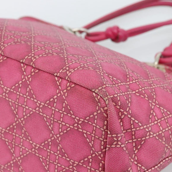 Christian Dior Canage Tote Bag Coated Canvas Pink Silver Auth 183316A