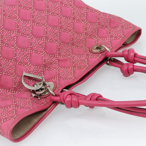 Christian Dior Canage Tote Bag Coated Canvas Pink Silver Auth 183316A