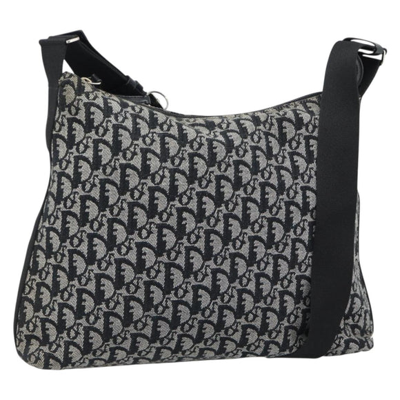 Christian Dior Trotter Canvas Schultertasche Schwarz Silber Auth 183317A