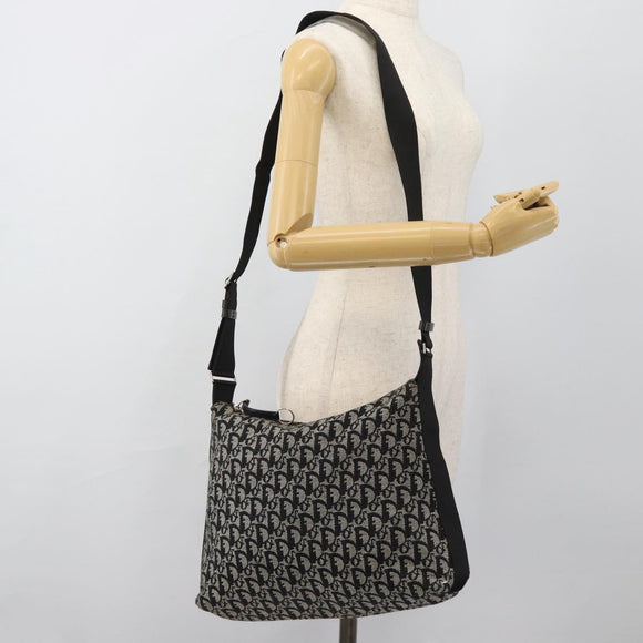 Christian Dior Trotter Canvas Schultertasche Schwarz Silber Auth 183317A