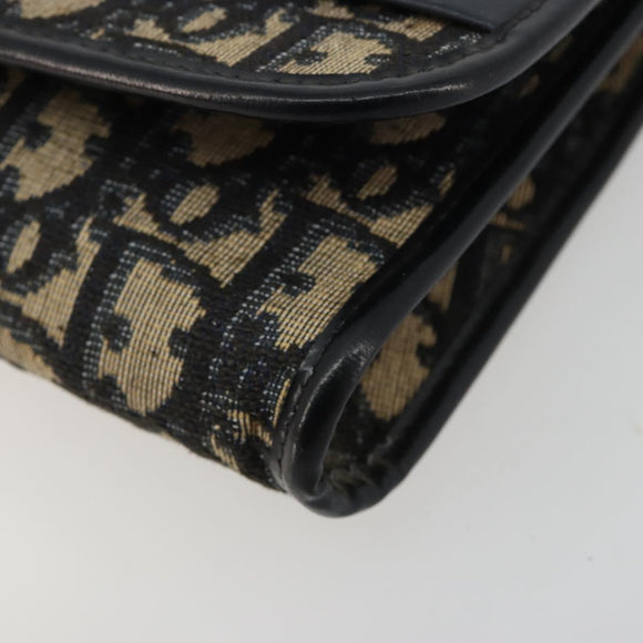Christian Dior Trotter Canvas Chain Shoulder Bag Navy Gold Auth 183318A