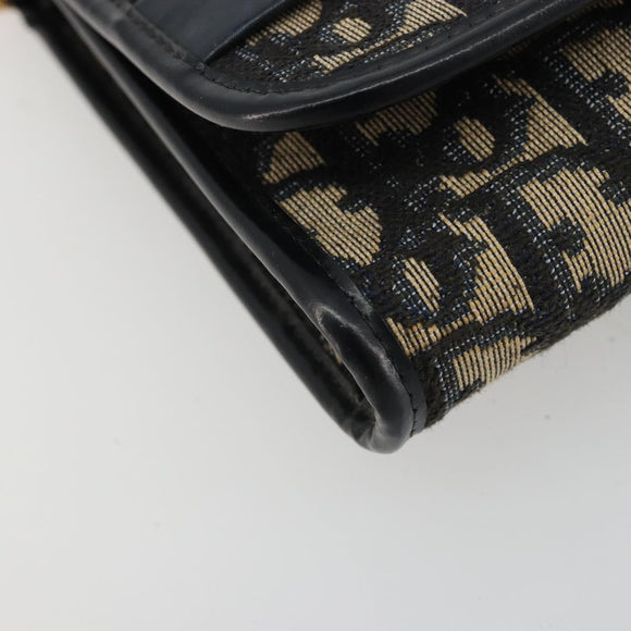 Christian Dior Trotter Canvas Chain Shoulder Bag Navy Gold Auth 183318A
