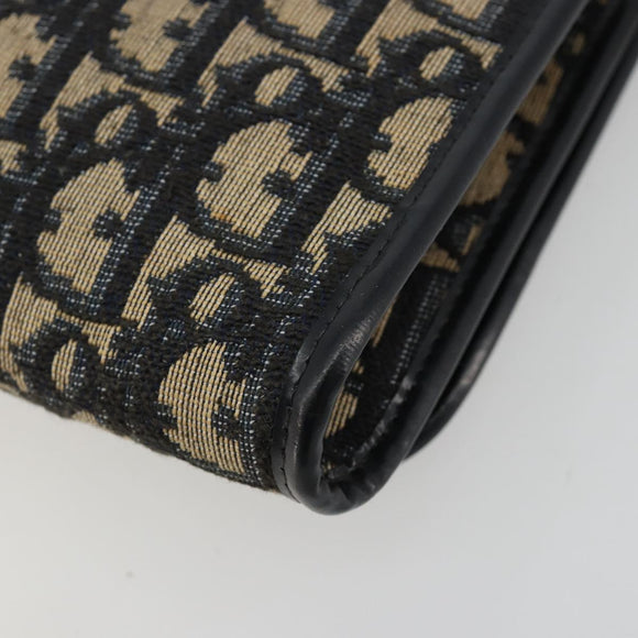 Christian Dior Trotter Canvas Chain Shoulder Bag Navy Gold Auth 183318A