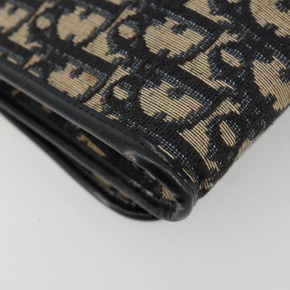 Christian Dior Trotter Canvas Chain Shoulder Bag Navy Gold Auth 183318A