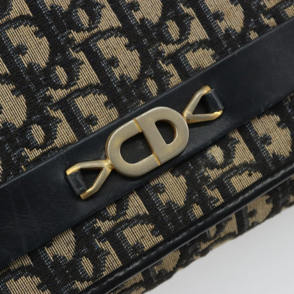 Christian Dior Trotter Canvas Chain Shoulder Bag Navy Gold Auth 183318A