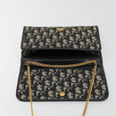 Christian Dior Trotter Canvas Chain Shoulder Bag Navy Gold Auth 183318A-10