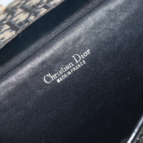 Christian Dior Trotter Canvas Chain Shoulder Bag Navy Gold Auth 183318A