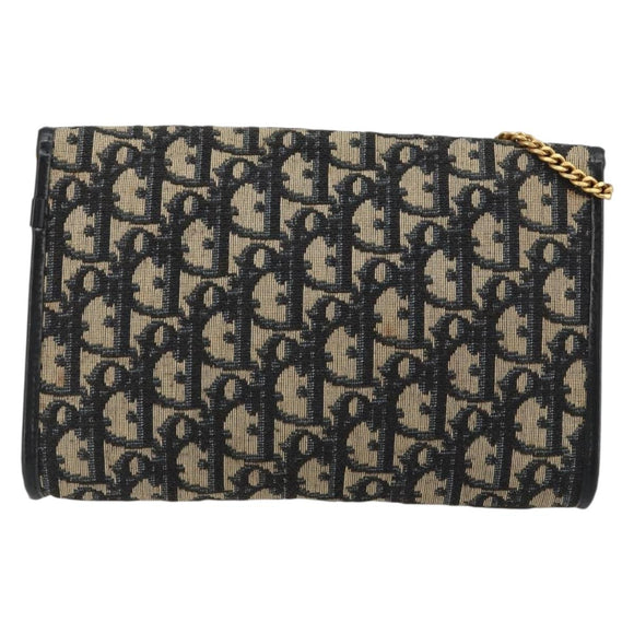 Christian Dior Trotter Canvas Chain Shoulder Bag Navy Gold Auth 183318A