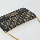 Christian Dior Trotter Canvas Chain Shoulder Bag Navy Gold Auth 183318A-6