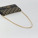 Christian Dior Trotter Canvas Chain Shoulder Bag Navy Gold Auth 183318A-7