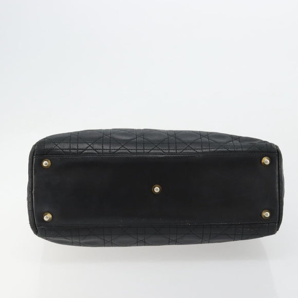 Christian Dior Canage Lady Dior Hand Bag Lamb Skin Black Gold Auth 183319