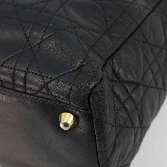 Christian Dior Canage Lady Dior Hand Bag Lamb Skin Black Gold Auth 183319