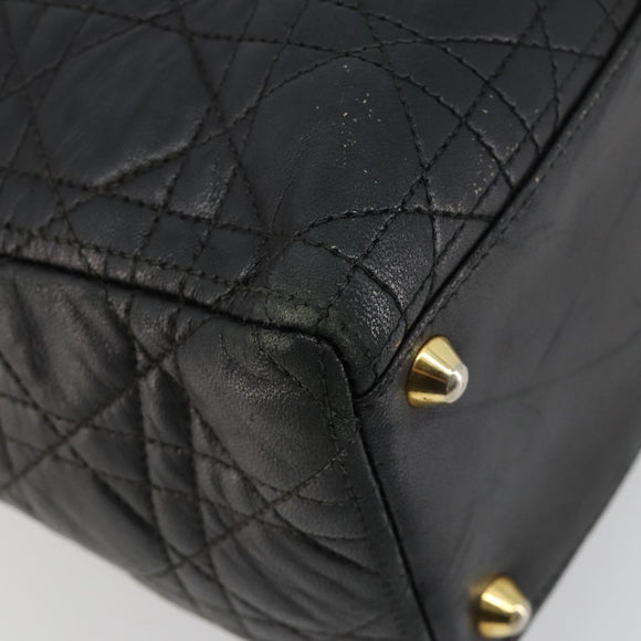 Christian Dior Canage Lady Dior Hand Bag Lamb Skin Black Gold Auth 183319