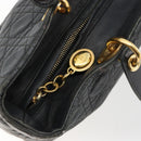 Christian Dior Canage Lady Dior Hand Bag Lamb Skin Black Gold Auth 183319-18
