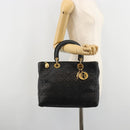 Christian Dior Canage Lady Dior Hand Bag Lamb Skin Black Gold Auth 183319-24