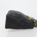 Christian Dior Canage Lady Dior Hand Bag Lamb Skin Black Gold Auth 183319-3
