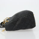 Christian Dior Canage Lady Dior Hand Bag Lamb Skin Black Gold Auth 183319-4