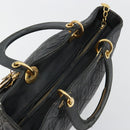Christian Dior Canage Lady Dior Hand Bag Lamb Skin Black Gold Auth 183319-6