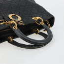 Christian Dior Canage Lady Dior Hand Bag Lamb Skin Black Gold Auth 183319-7