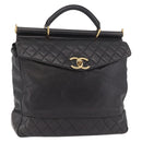 CHANEL Matelasse Hand Bag Lamb Skin Black Gold CC Auth 183326A-1