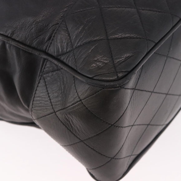 CHANEL Matelasse Hand Bag Lamb Skin Black Gold CC Auth 183326A