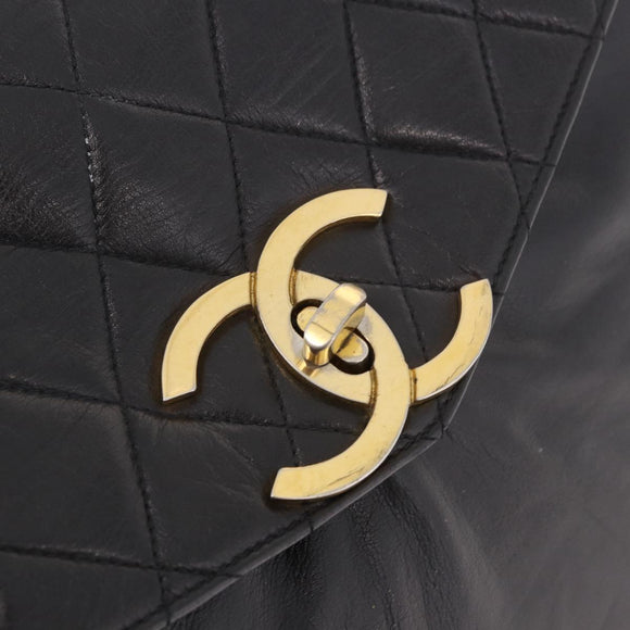 CHANEL Matelasse Hand Bag Lamb Skin Black Gold CC Auth 183326A
