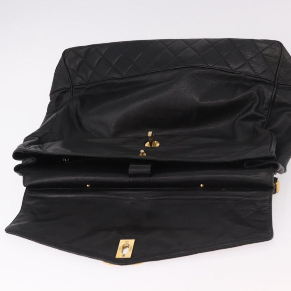 CHANEL Matelasse Hand Bag Lamb Skin Black Gold CC Auth 183326A