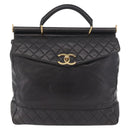CHANEL Matelasse Hand Bag Lamb Skin Black Gold CC Auth 183326A-13