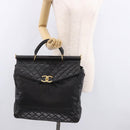 CHANEL Matelasse Hand Bag Lamb Skin Black Gold CC Auth 183326A-24