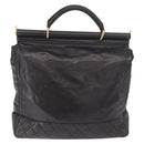 CHANEL Matelasse Hand Bag Lamb Skin Black Gold CC Auth 183326A-2