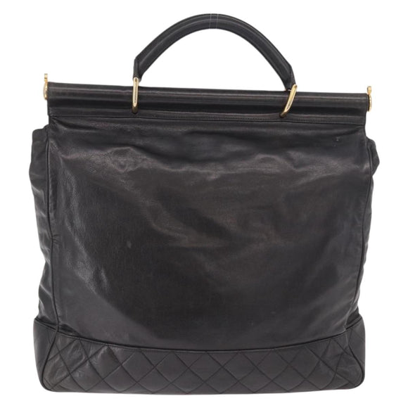 CHANEL Matelasse Hand Bag Lamb Skin Black Gold CC Auth 183326A