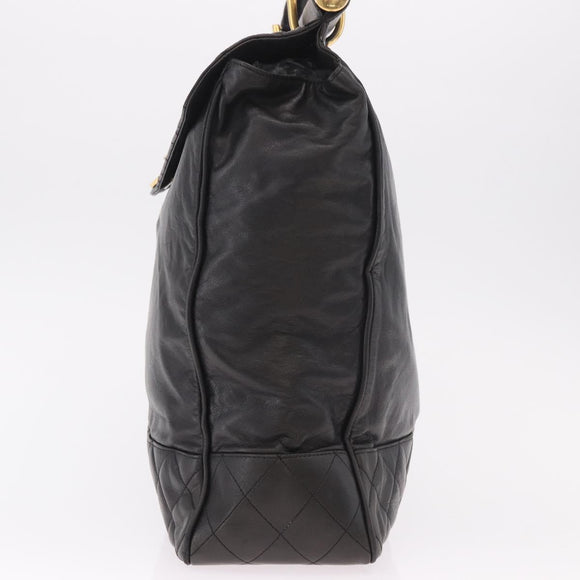 CHANEL Matelasse Hand Bag Lamb Skin Black Gold CC Auth 183326A