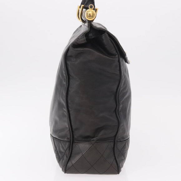 CHANEL Matelasse Hand Bag Lamb Skin Black Gold CC Auth 183326A